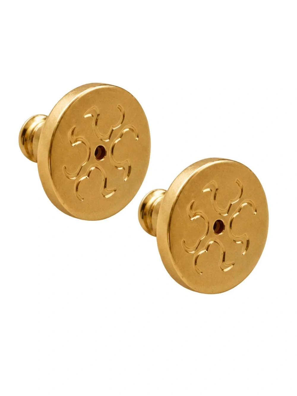 TORY BURCH • Gold Torsade Signature Luggage Tag Nugget Logo Plaque Earrings